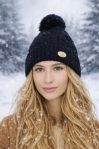 Knitted Beanie Hat with Pom Pom Fur Lining Warm Winter Hat for Women UK