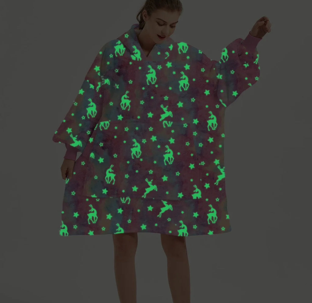 Glow in the Dark  Reindeer Hoodie Blanket & Socks