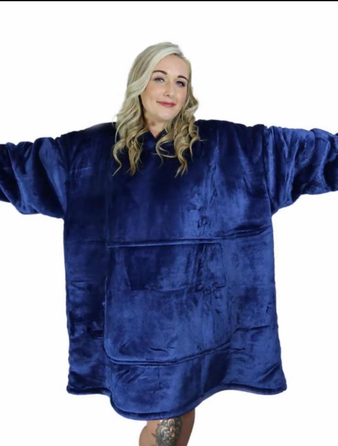 Navy Blue Oversized Blanket Hoodie & Slipper Socks