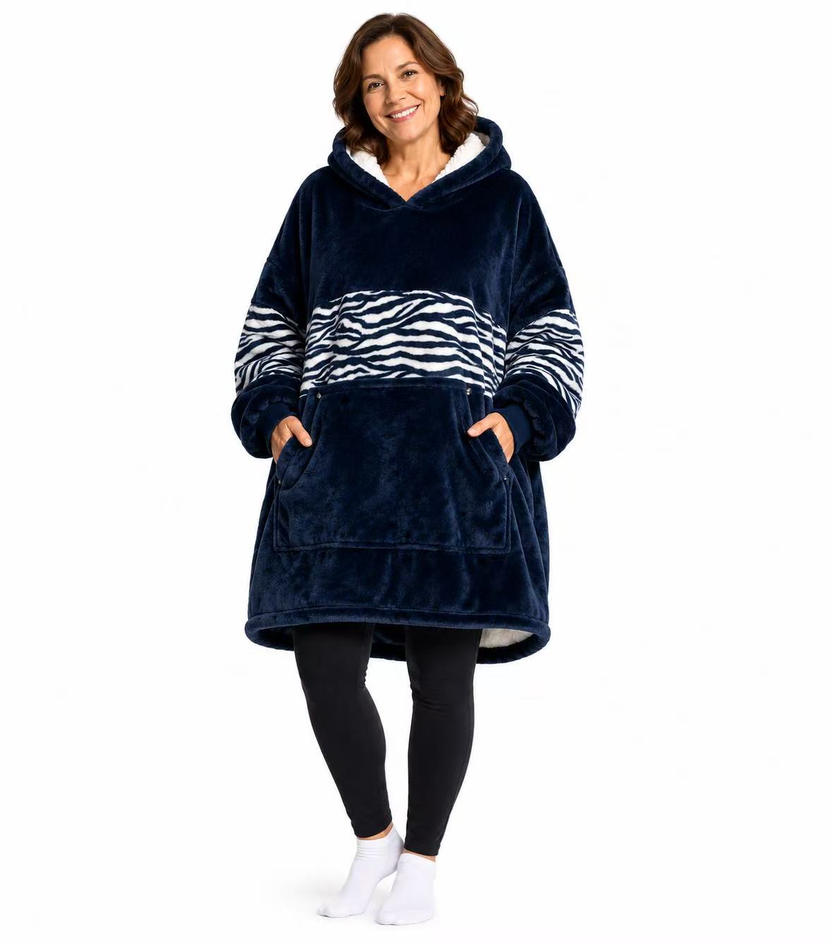 Navy Stripe Adult Oversized Blanket Hoodie