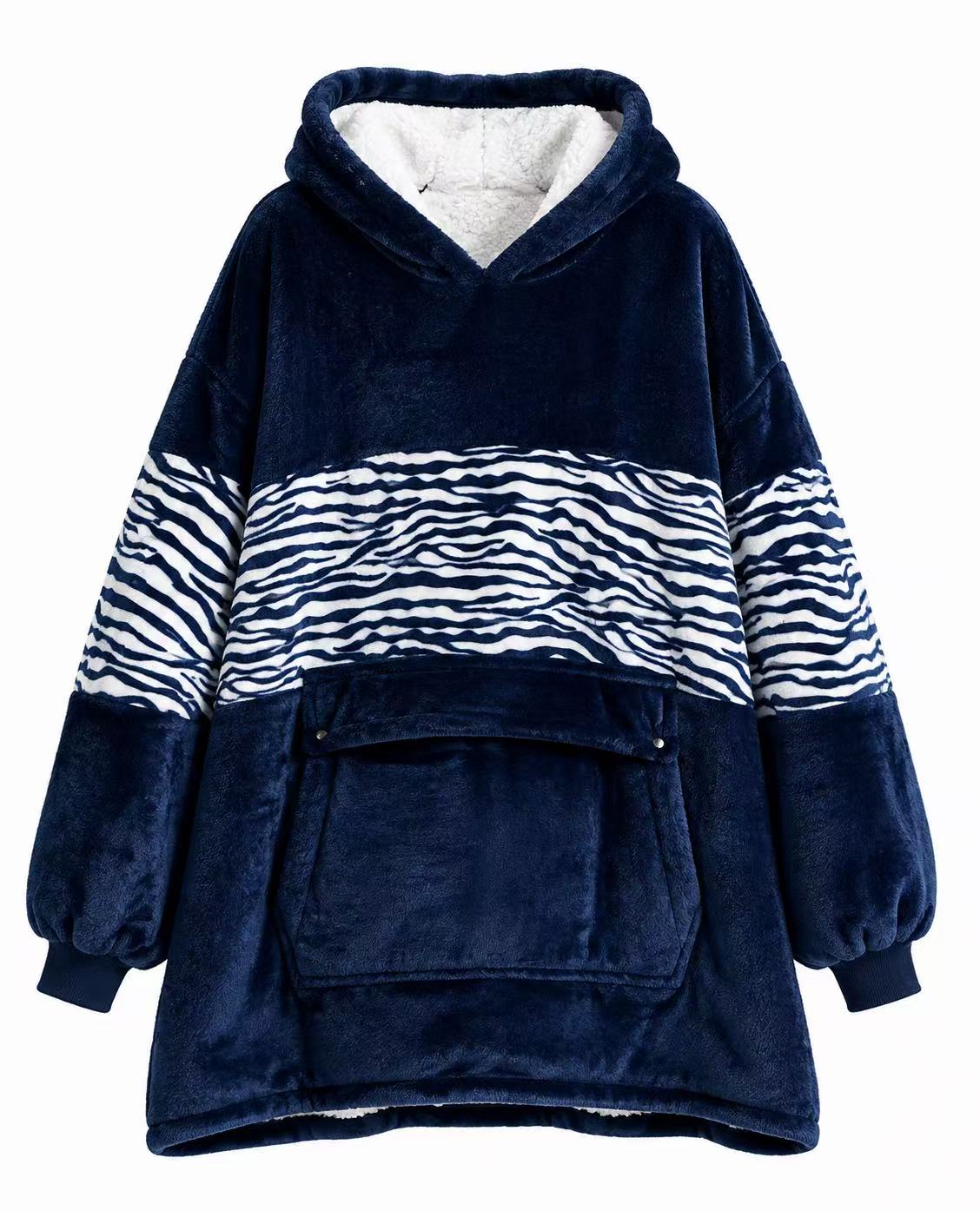 Navy Stripe Adult Oversized Blanket Hoodie