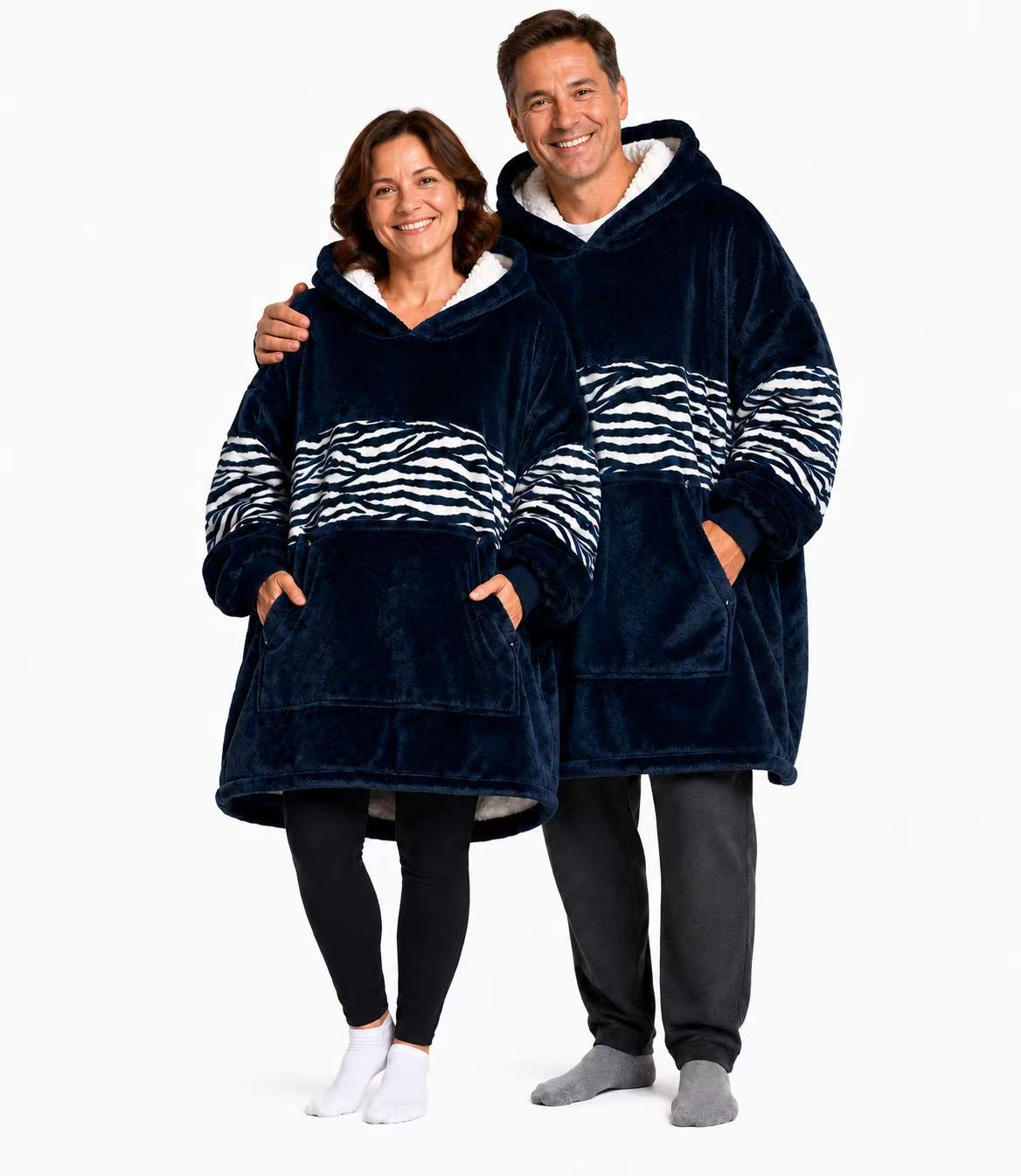Navy Stripe Adult Oversized Blanket Hoodie