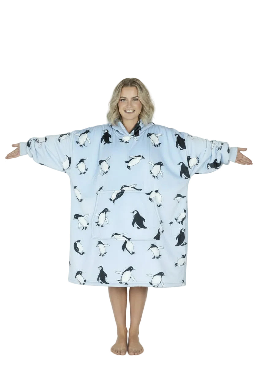 Penguin Oversized Blanket Hoodie & Slipper Socks