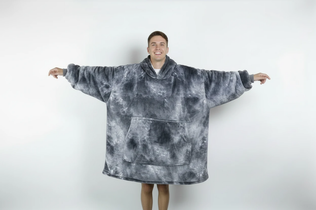 Tie Dye Grey Oversized Blanket Hoodie & Slipper Socks