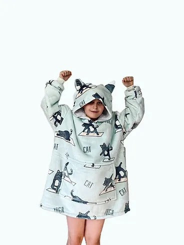 Yoga Cat Oversized Blanket Hoodie & Slipper Socks